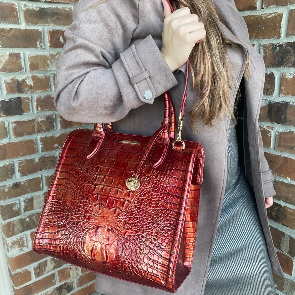 NWT Brahmin Caroline Satchel Red Chili Bag - Picture 2 of 11